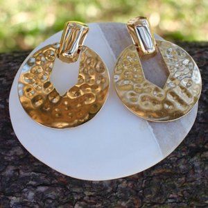 New Gold Hammered Chunky‎ Circle dangle Earrings